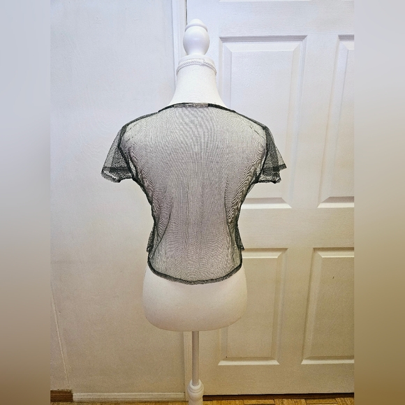 Magical Vintage NATAYA Gray Mesh Beaded Crop Blouse Top S - Picture 6 of 8